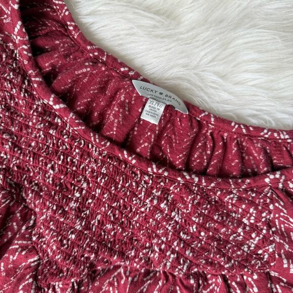 LUCKY BRAND Rust & Cream Peasant Top Size - Picture 2 of 6